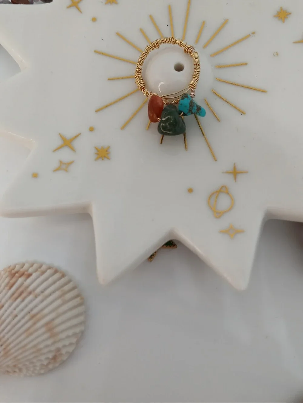 Beautiful Gold Wire Wrapped Stackable Ring with Turquoise, Green & Coral Chips